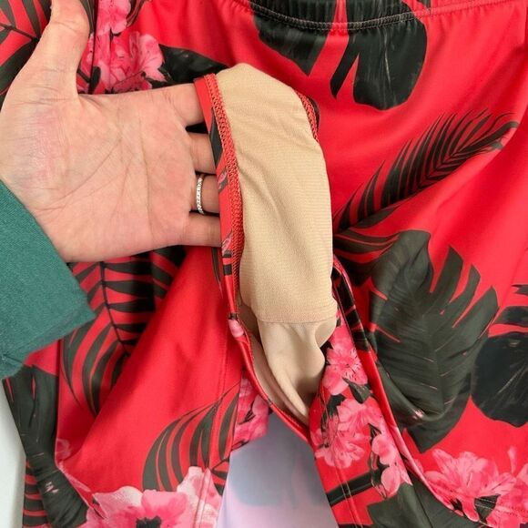 Cacique by Lane Bryant Faux-Wrap Swim Skirt in Coral Botanical Floral - Picture 6 of 10